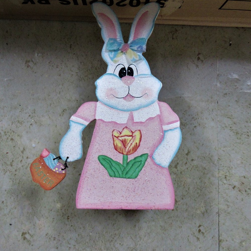 Easter rabbit bunny wood holder decoration accent 8.75" x 5.5" x 3.5"